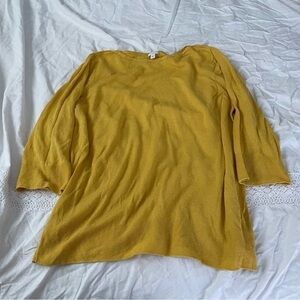J.Jill XL Tall Linen Blend Mustard Yellow knit top sweater 3/4 sleeve lagenlook